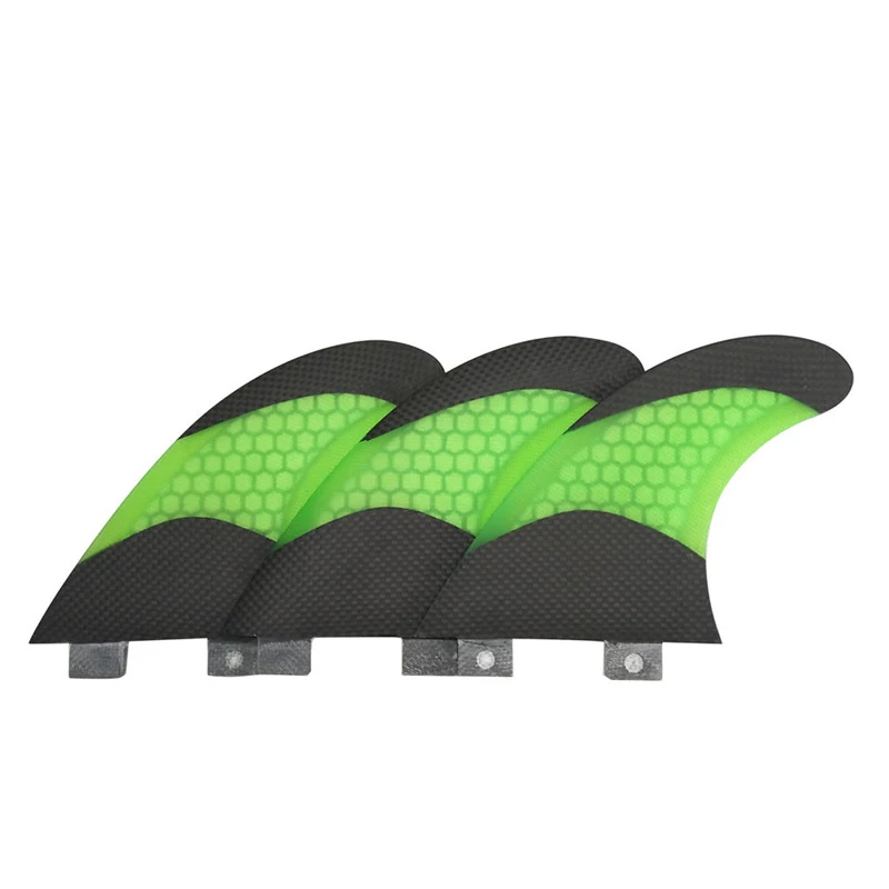 UPSURF FCS Carbon Fiber Honeycomb Quilha 3pcs/set M/L Surfboard Fin Thruster Double Tabs Green/Yellow Surf Fin Beach Accessories