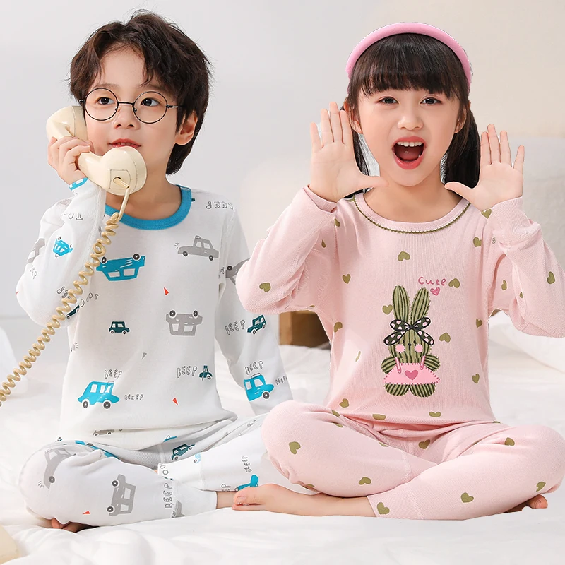 【LF】Kids Autumn Pajamas 100-160cm Set Cotton Boys Girls Long Sleeve Loungewear Set for Autumn Winter