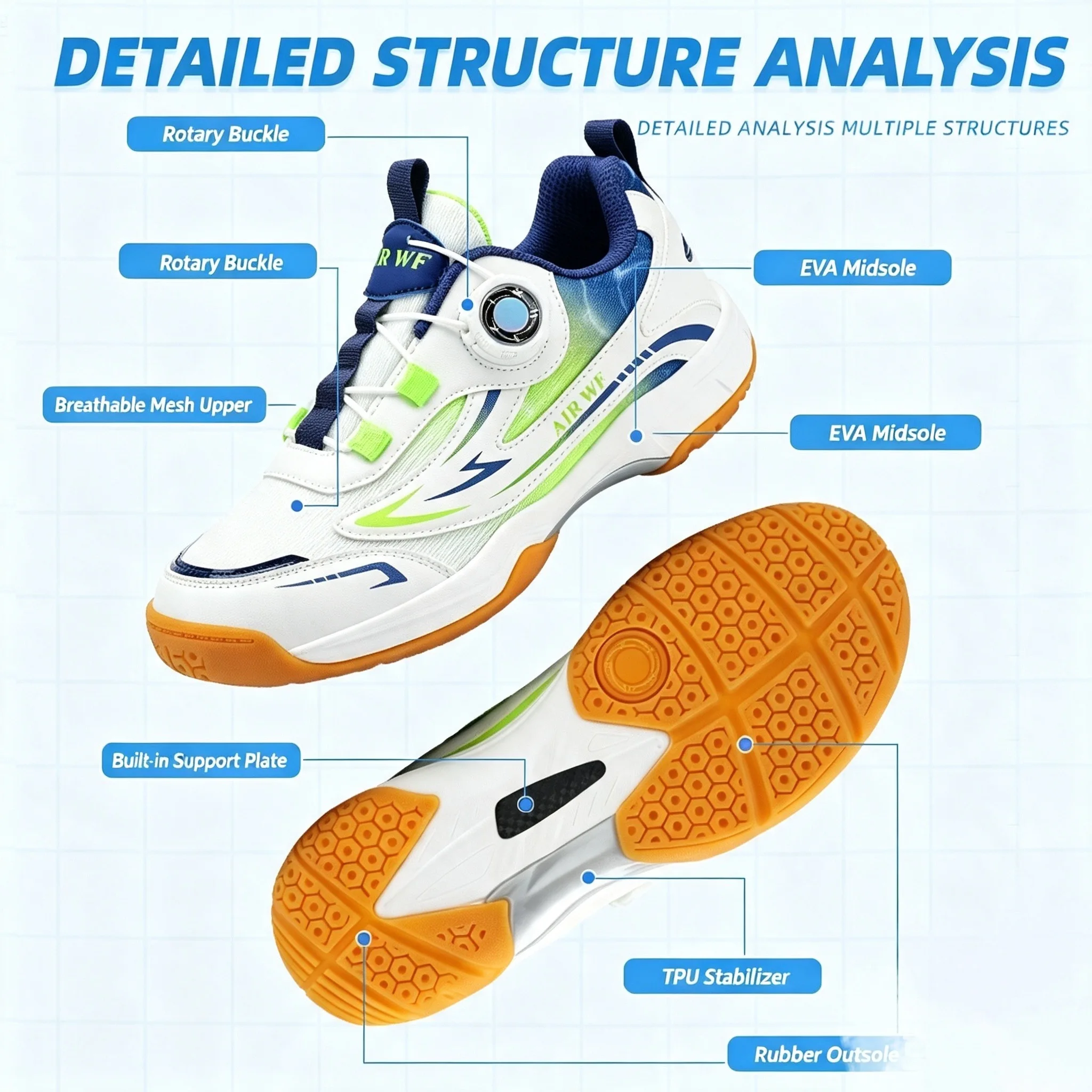 Indoor Court Professional Badminton Footwear Shock Absorption Anti-Torsion Comfortable Kids Competition Training Shoes