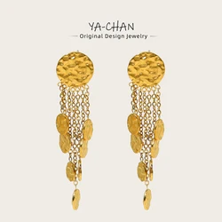 YACHAN 18K Gold Plated Stainless Steel Drop Earrings for Women Irregular Hammered Texture Charms Trendy Waterproof Jewelry