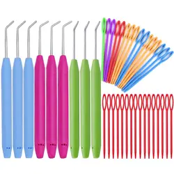 Knit Loom Hook Set 6Pcs Knitting Loom Hook With Plastic Knitting Needles Crochet Needle Hook Kit Random Color