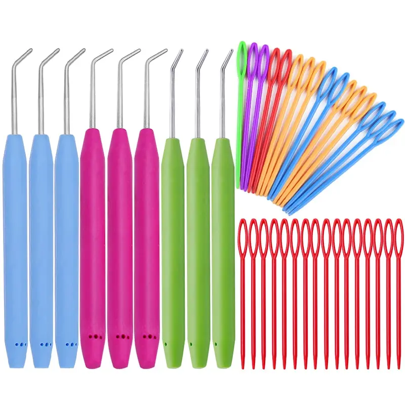 Knit Loom Hook Set 6Pcs Knitting Loom Hook With Plastic Knitting Needles Crochet Needle Hook Kit Random Color