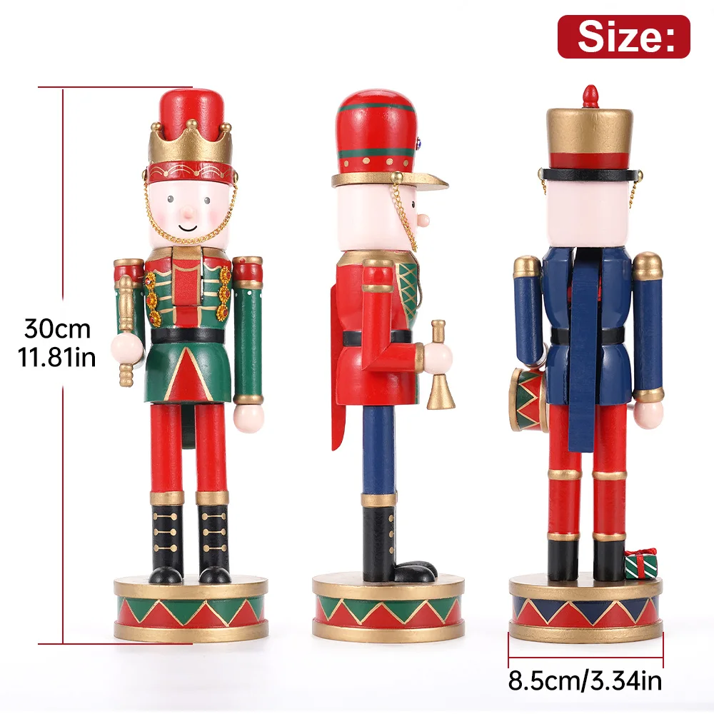 30CM Christmas Nutcracker Green blue mahogany toy Gift Living Room tabletop decoration Decorated with vintage Christmas elements