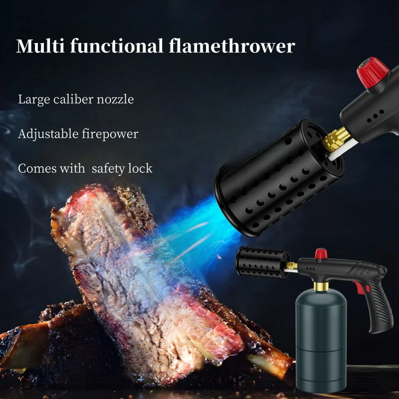 

New Metal Card Lighter Outdoor Multifunctional Camping Barbecue Handheld Flamethrower Large Caliber Flamethrower Household Tool