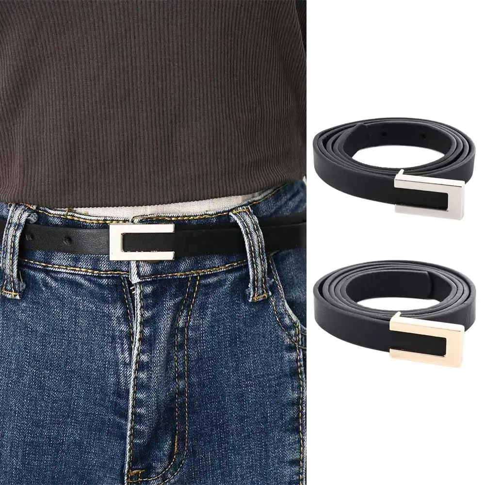 Adjustable Waist Strap Female Vintage Leather Belt Trouser Dress Decoration Metal  Buckle Thin Waistband