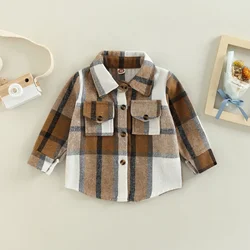 Lioraitiin Kids Baby Girl Boy Plaid Shirt Jacket Casual Lapel Long Sleeve Button Up Cardigan Jacket Coat 0-4Years