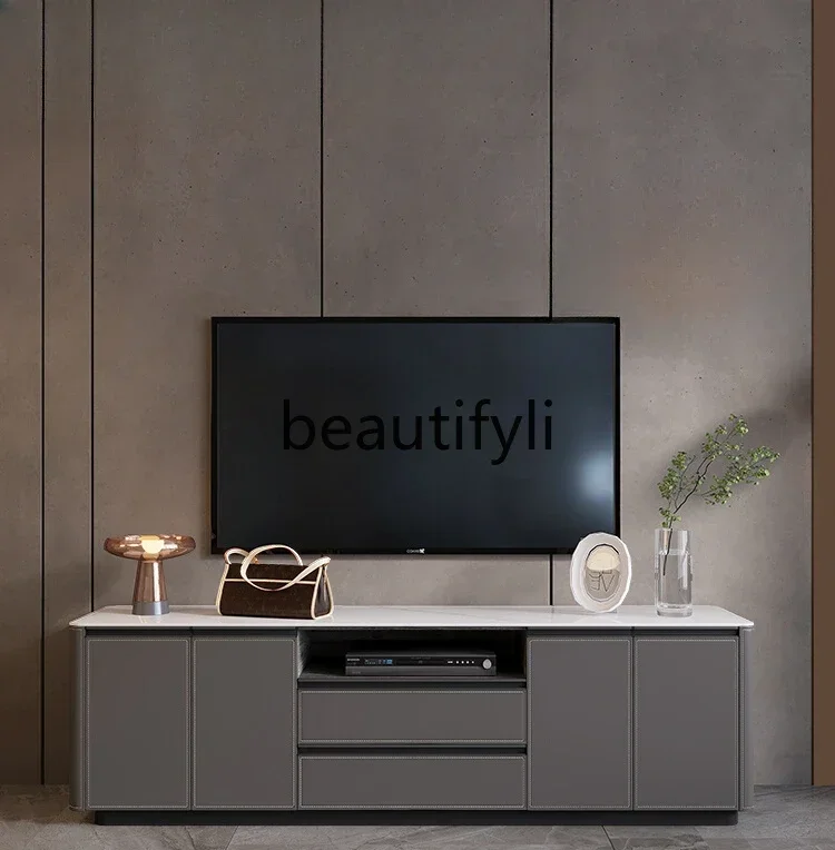 

High TV Cabinet Modern Simple Nordic Multifunctional Slate Locker Light Luxury Saddle Leather