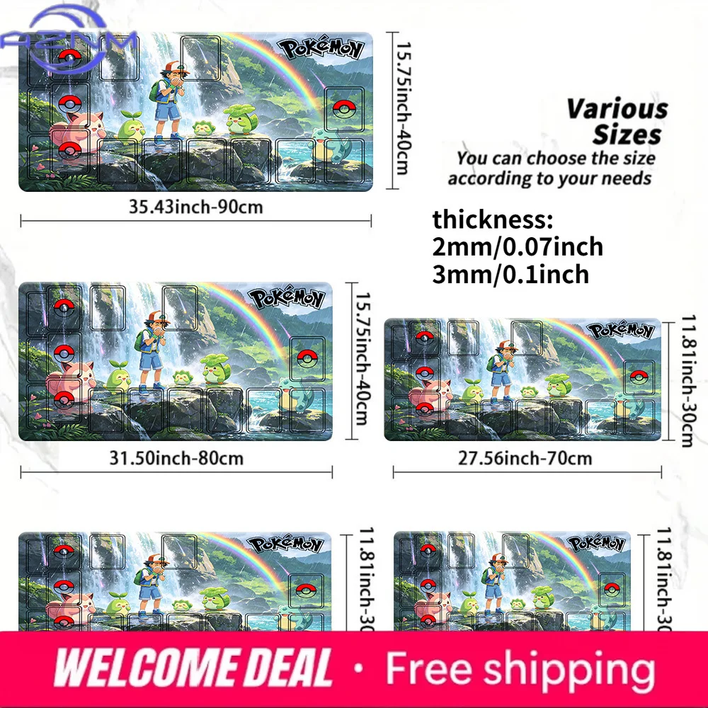 Pokemon Ash Rainbow Waterfall TCG Playmat Mouse Pad Multi Sizes Gaming Desk Mat