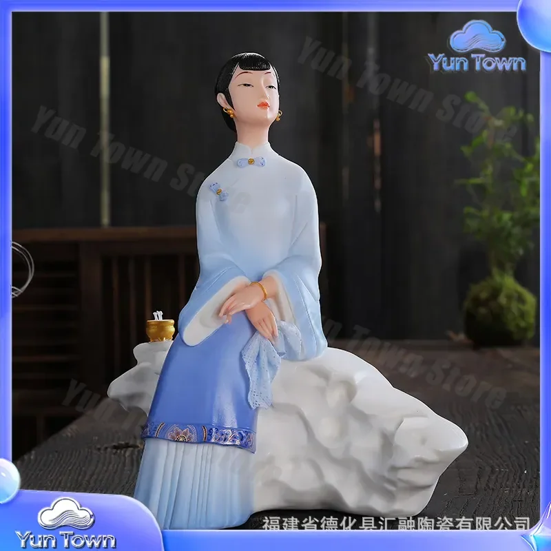 Ceramic Figures for Classical Beautiful Women Home Decor Colored Porcelain Ladies Entrance Ornaments Wall Art Figurines Home