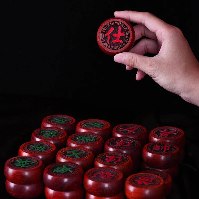 Red Sandalwood Chinese Chess Set Solid Wood Large Small Size with Foldable Chessboard Full Set Gift for Elders Holiday Birthday