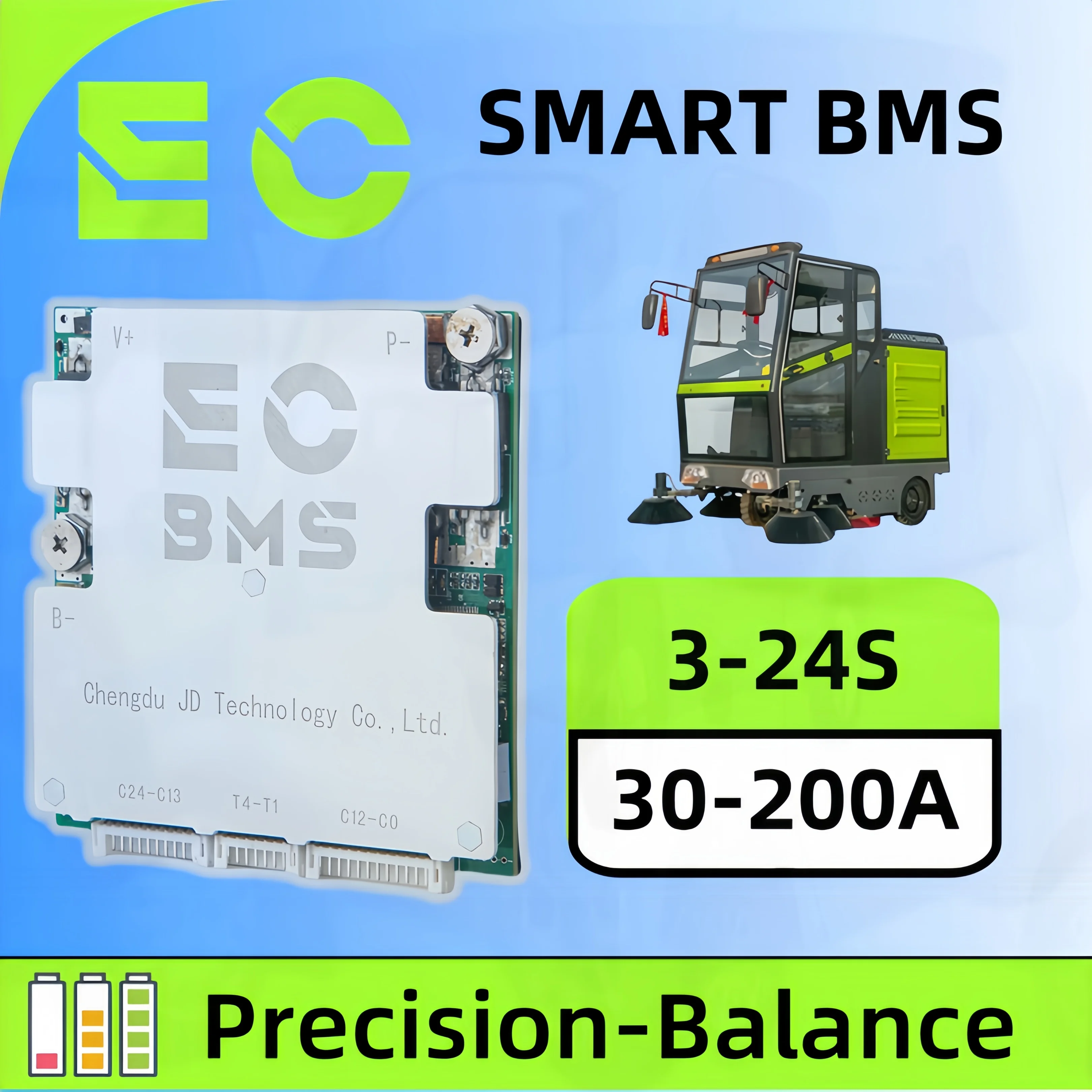 

ECBMS Vehicle BMS 6-18S 30-100A LiFePO4 Li-ion 18650 24V Fast Balance Low Temp Charge High Temp Cutoff Battery System Portable