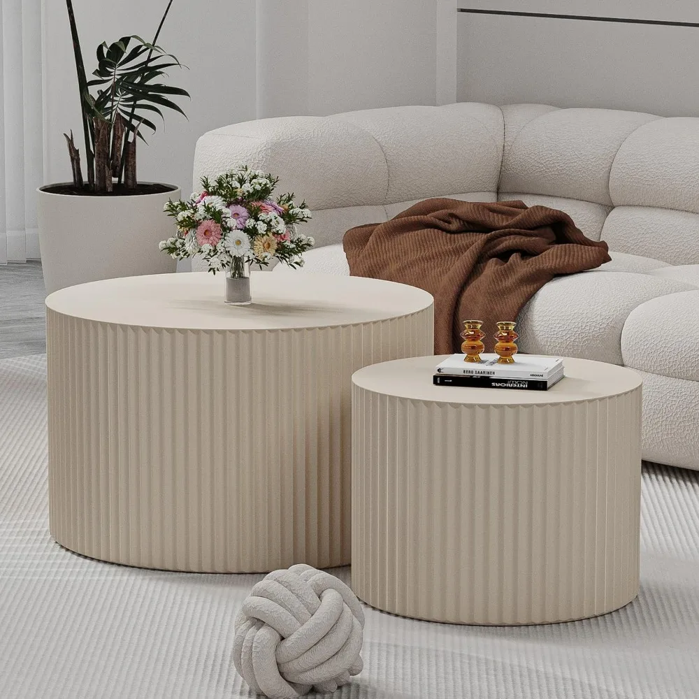 

Круглый журнальный столик, набор из 2 современных журнальных столиков для гостиной, круглый журнальный столик в волнистую полоску, круглый вложенный