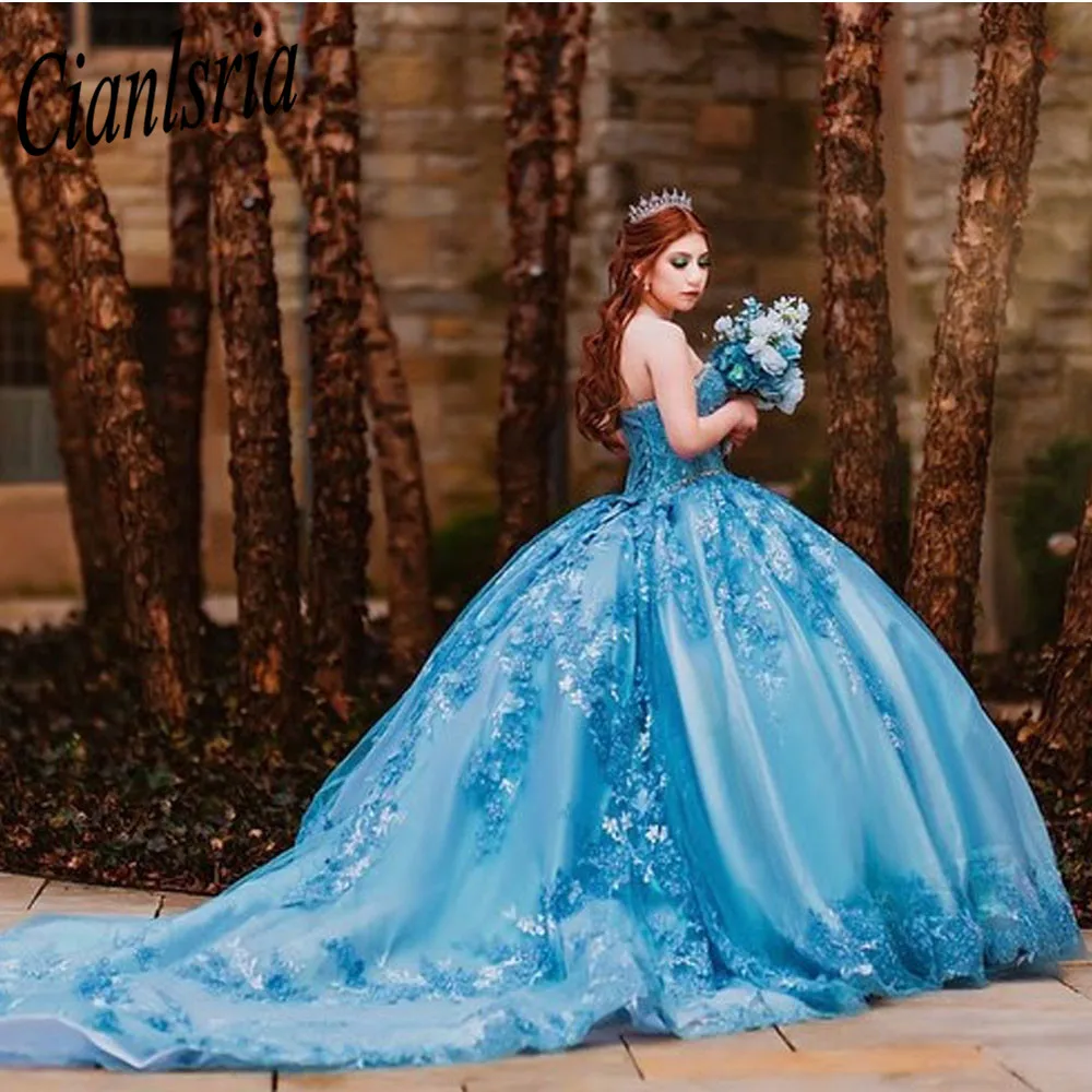 Blue Quince XV Pink Quinceanera Robes pour Bol, Éducatif, Appliques Florales, Volume, Brice Wear, 15 Ans