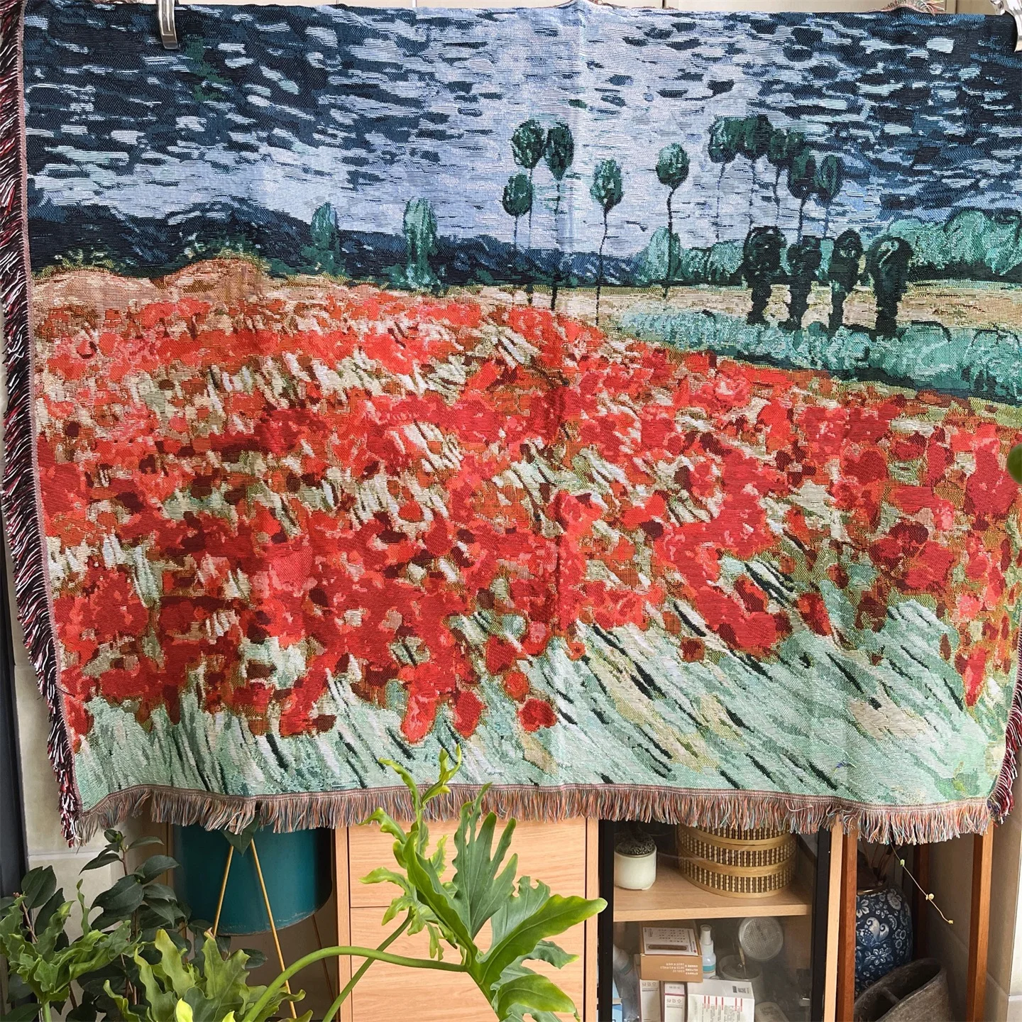 

oil painting style Van Gogh poppy hanging cloth literary background cloth tapestry retro cover table cloth 일회용 식탁보