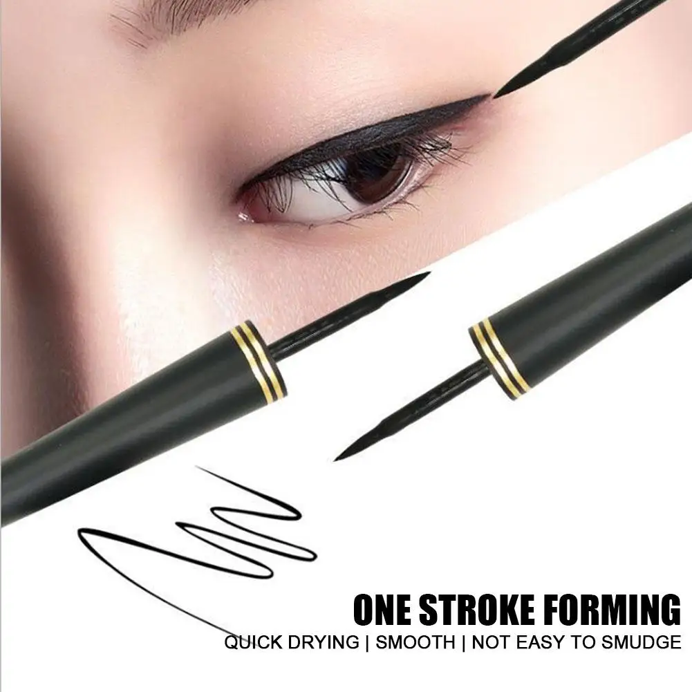 2-In-1 Zwarte Vloeibare Eyeliner Pen Stempel Potlood Waterdichte Sneldrogende Eye Liner Voor Vrouwen Make-Up Blijvende Zwarte Stempels Cosmet S5y5