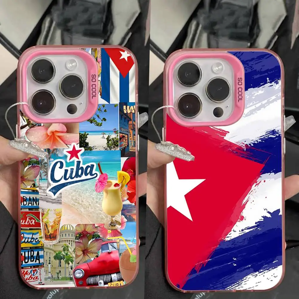 

Cuba Flag Aesthetic Phone Case For iPhone 16,15,14,13,12,11,Pro,Max,Plus,Mini,XS,SE Anti Fall Pink Matte Hard Bumper