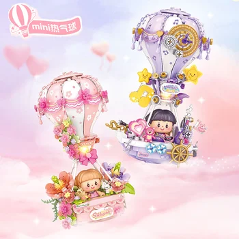 Mini building block ring journey movie cute hot air balloon house building block set luminous music Sakura girl toy