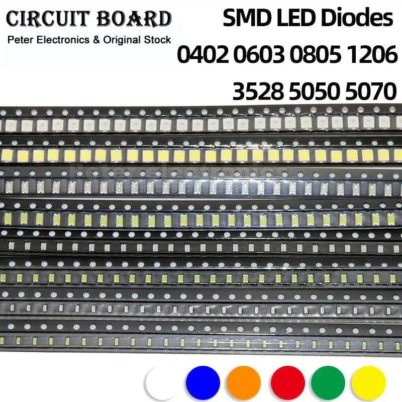 100 pz 0402 0603 0805 1206 1210 3528 5050 5730 Smd Led Rosso Giallo Verde Bianco Blu Diodo Emettitore di Luce Trasparente LED Diodo di Luce