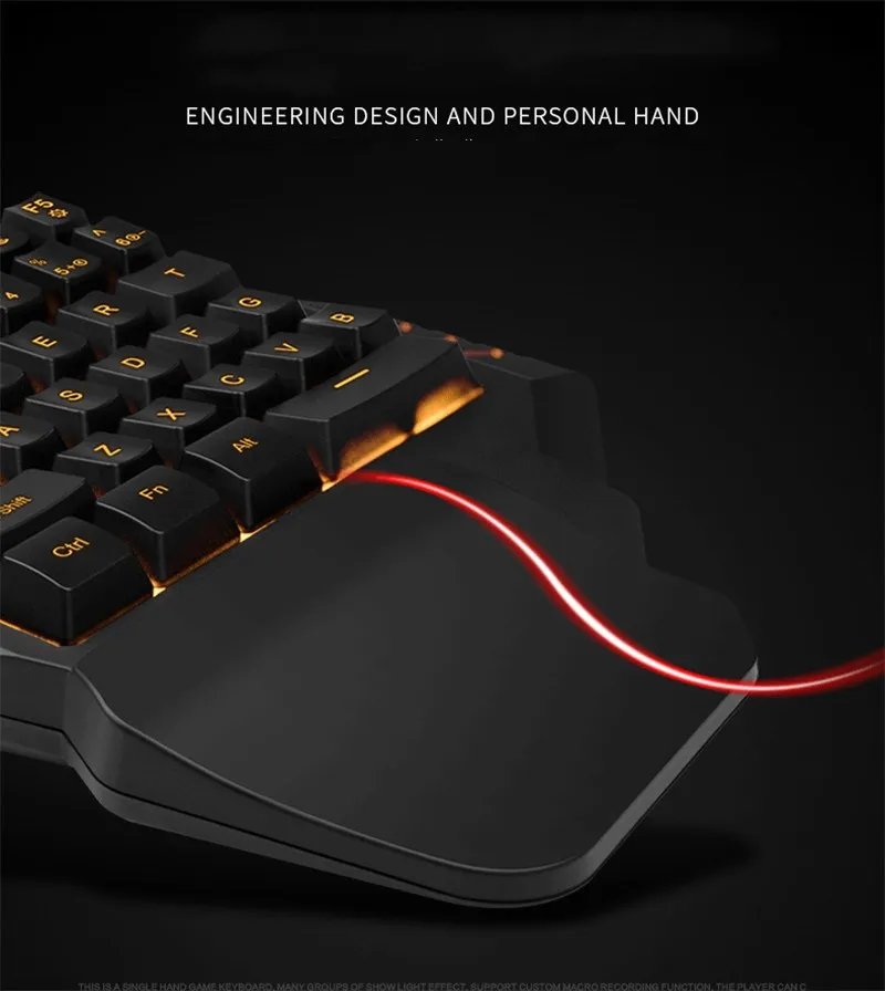 Gaming Keyboard Single Hand Mini Usb Wired 35keys 6400DPI Mouse Combos One Handedly for Mobile Smartphone 7Colors LED Backlight