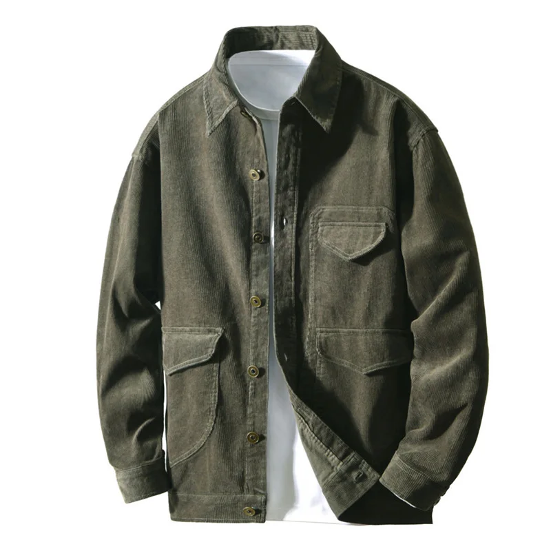 

American Retro Cargo Shirt Men Long Sleeve Fall Winter Mens Shirts Multi Pocket Coffee Shirt Pure Cotton Casual Shirt Jacket Man