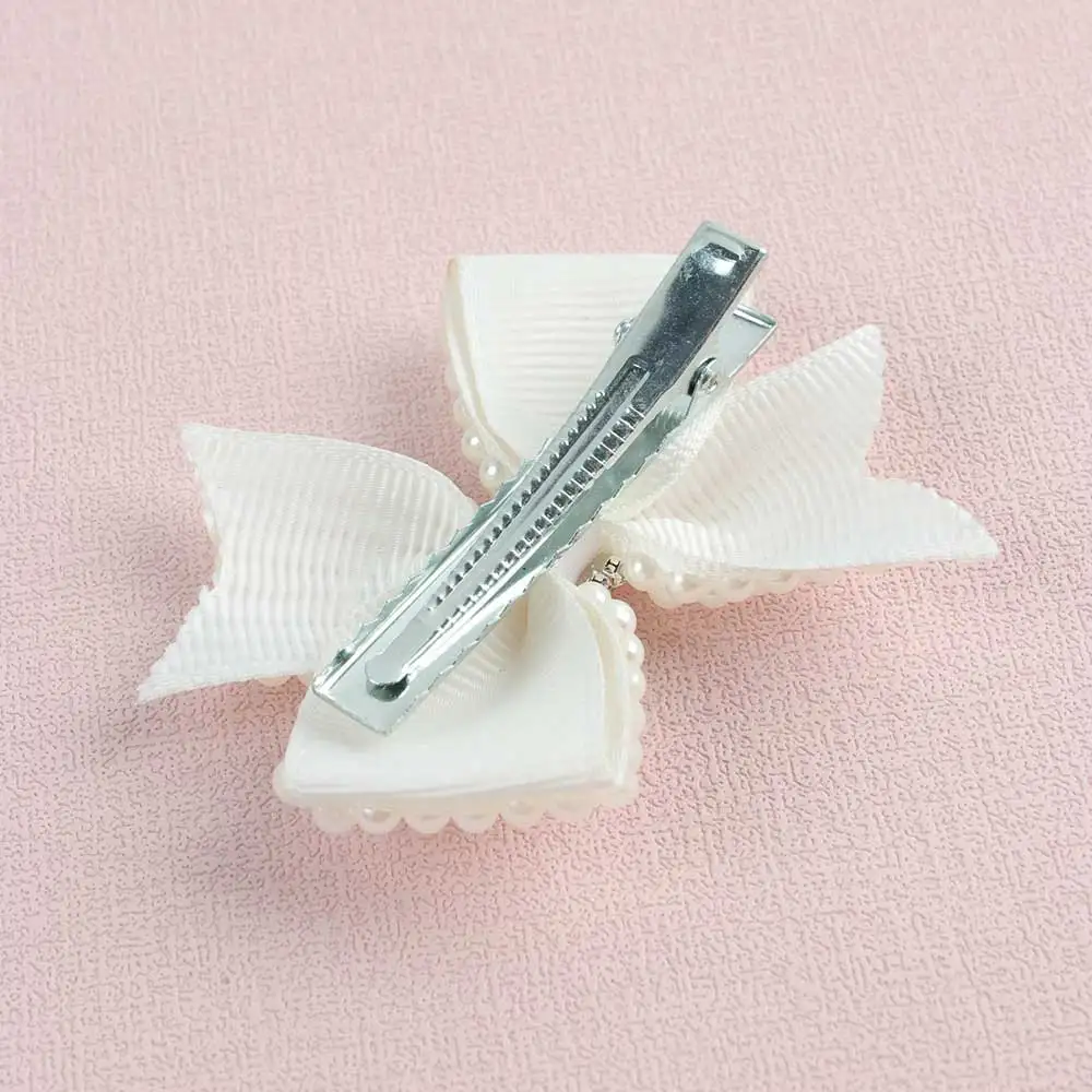 2Pcs White Pearl Hair Bows Clips For Girls Boutique Kids Layers Pearl Bows Hairpins Children Boutique Hair Accessories