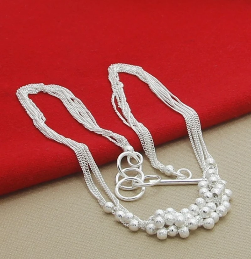 

925 Sterling Silver Multi Chain Frosted Ball Grape Beads Necklace For Women Wedding Engagement Party Charm Jewelry