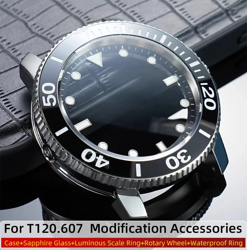 T120.607 steel case for Tissot 1853 Seastar T120 stainless steel bezel watch glass modification ceramic ring scale ring parts