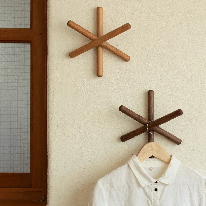 High Aesthetic Coat Rack Black Walnut Wood Wall Decor Shelf Entryway and Living Room Hooks Creative Gift Clothes Hanger