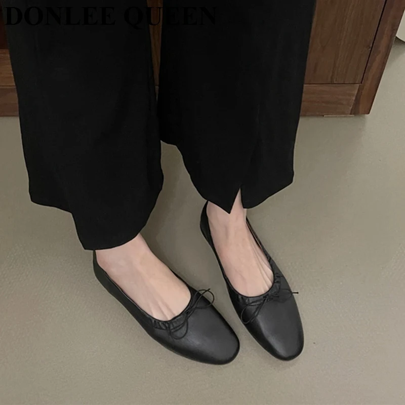 2024 Spring Round Toe Flat Casual Shoes Women Flats Ballet Female Ballerina Soft Moccasins Female Bow Knot Shallow Classic Mujer