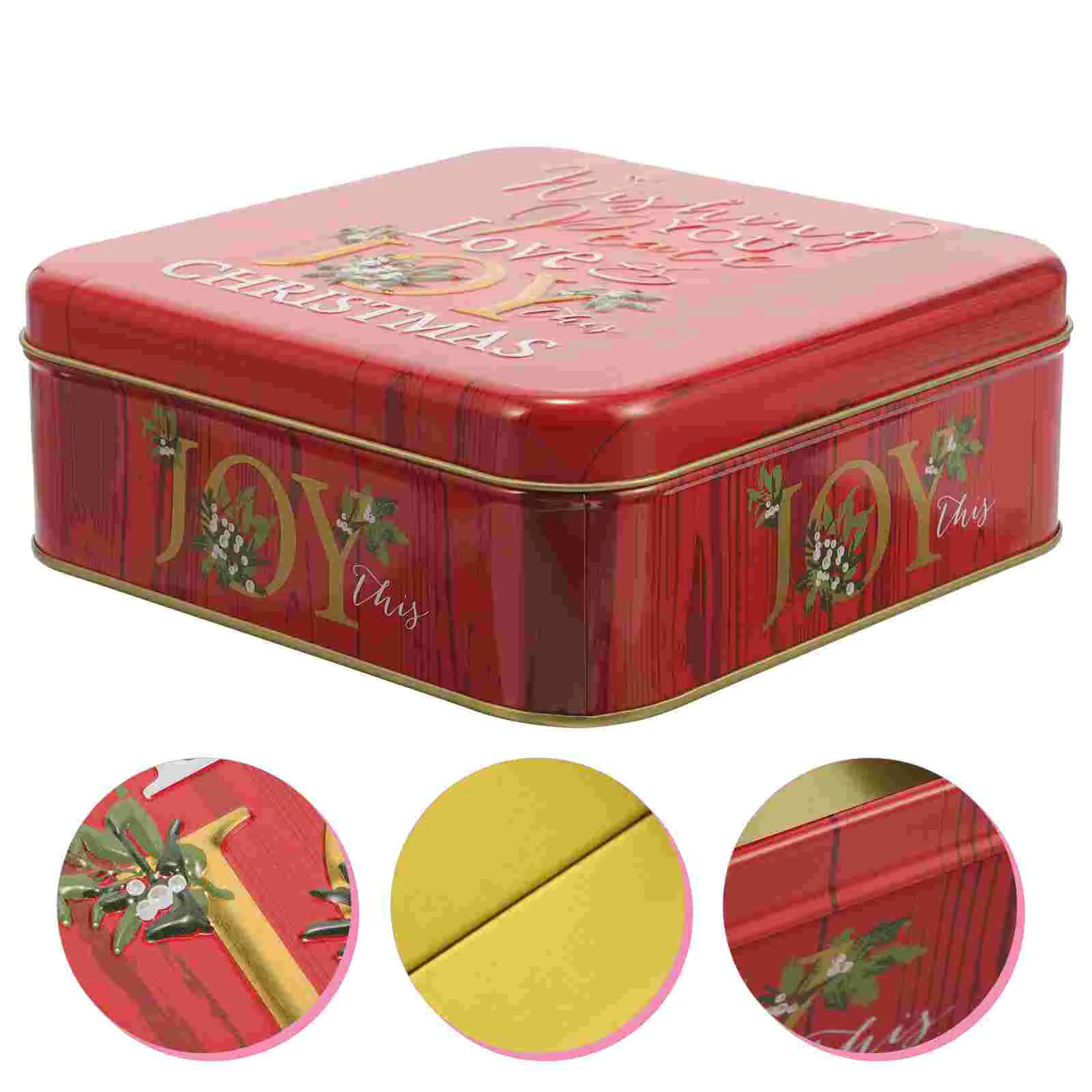 

JOY Christmas Tinplate Gift Box Metal Storage Containers for Cookies Candy Nuts Festive Xmas Biscuit Containers Holiday