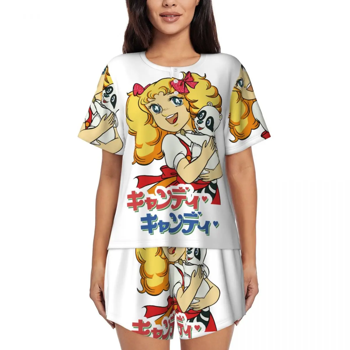 Custom Candy Candy Pajama Sets Women\'s 2 Piece Cartoon Anime Tv Short Sleeve Pjs Shorts Sleepwear