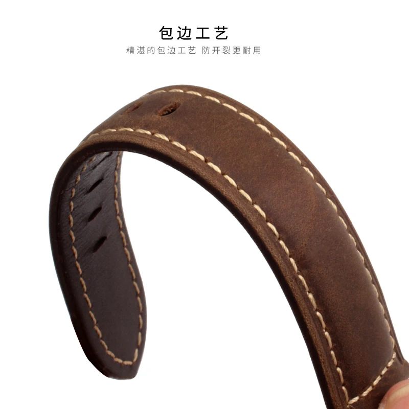 20mm 22mm 24mm Men\'s Plus Size Extended Watch Band Fat Hands Thick XXL Genuine Leather Cowhide Watch Band Green Brown Black