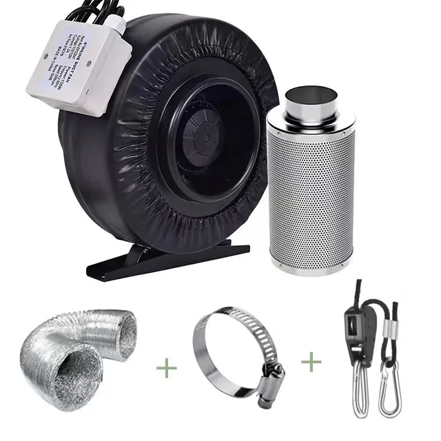 Greenhouse 4 inch activated carbon air filter fan combo kit with  duct +hose clamps