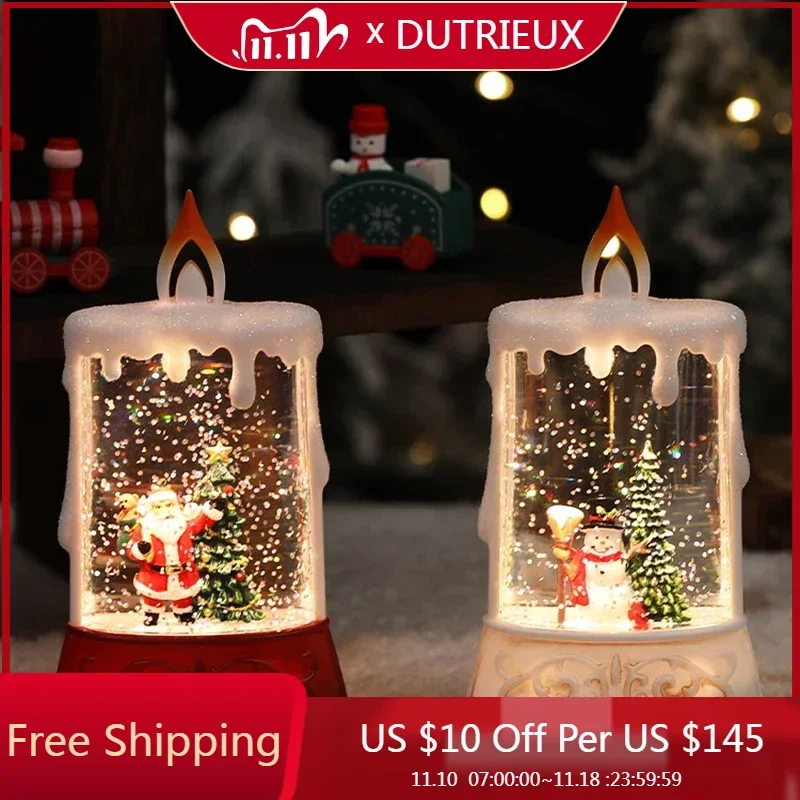 

Christmas Water Filling Candle Wind Lamp Table Display Led Luminous Festive Atmosphere Snowman Santa Night Light Home Decoration