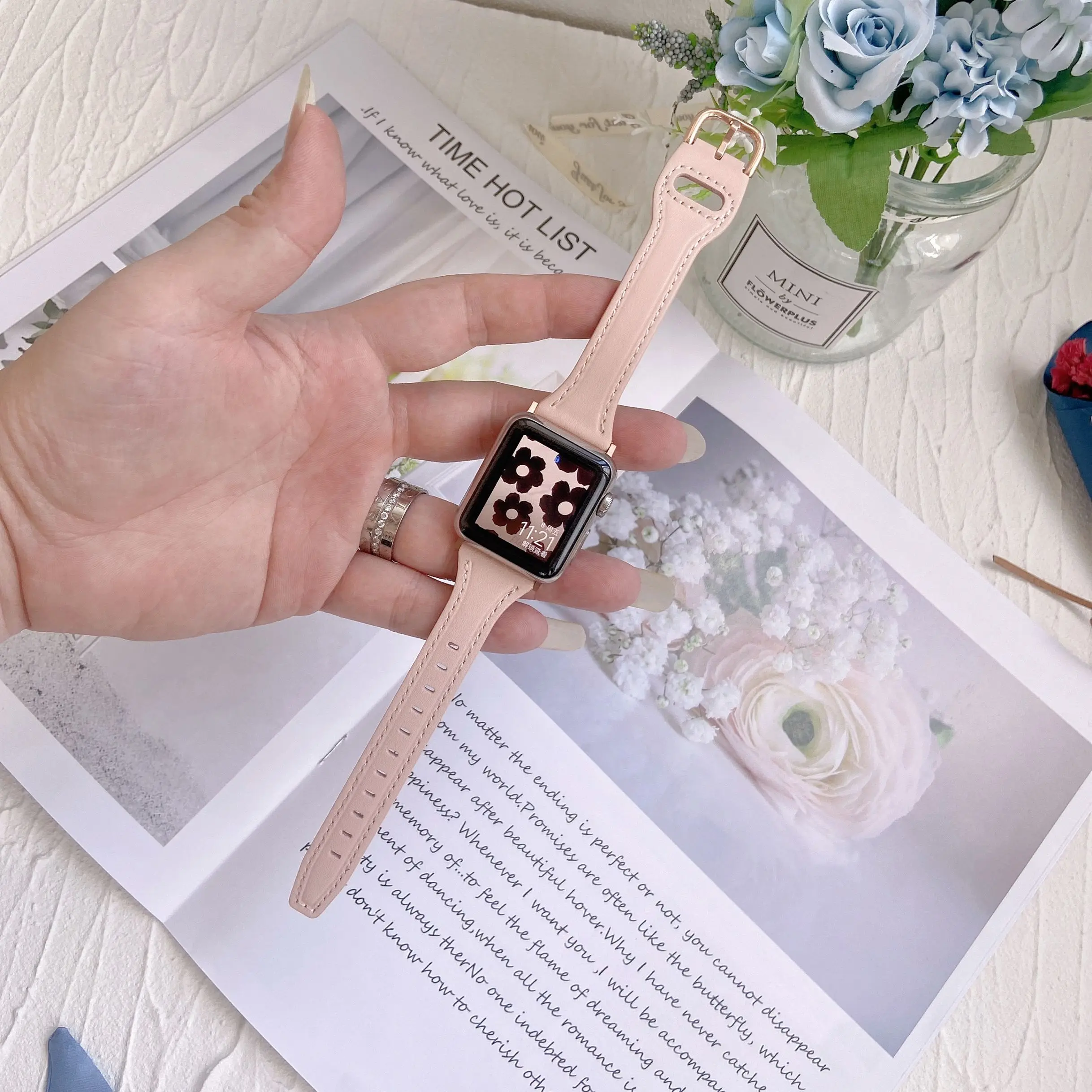 For Apple Watch Band Series 7 6 5 4 3 SE Genuine Leather Bracelet for Correa Pulseira Apple Watch 45 41 44 40 42 38 for iWatch