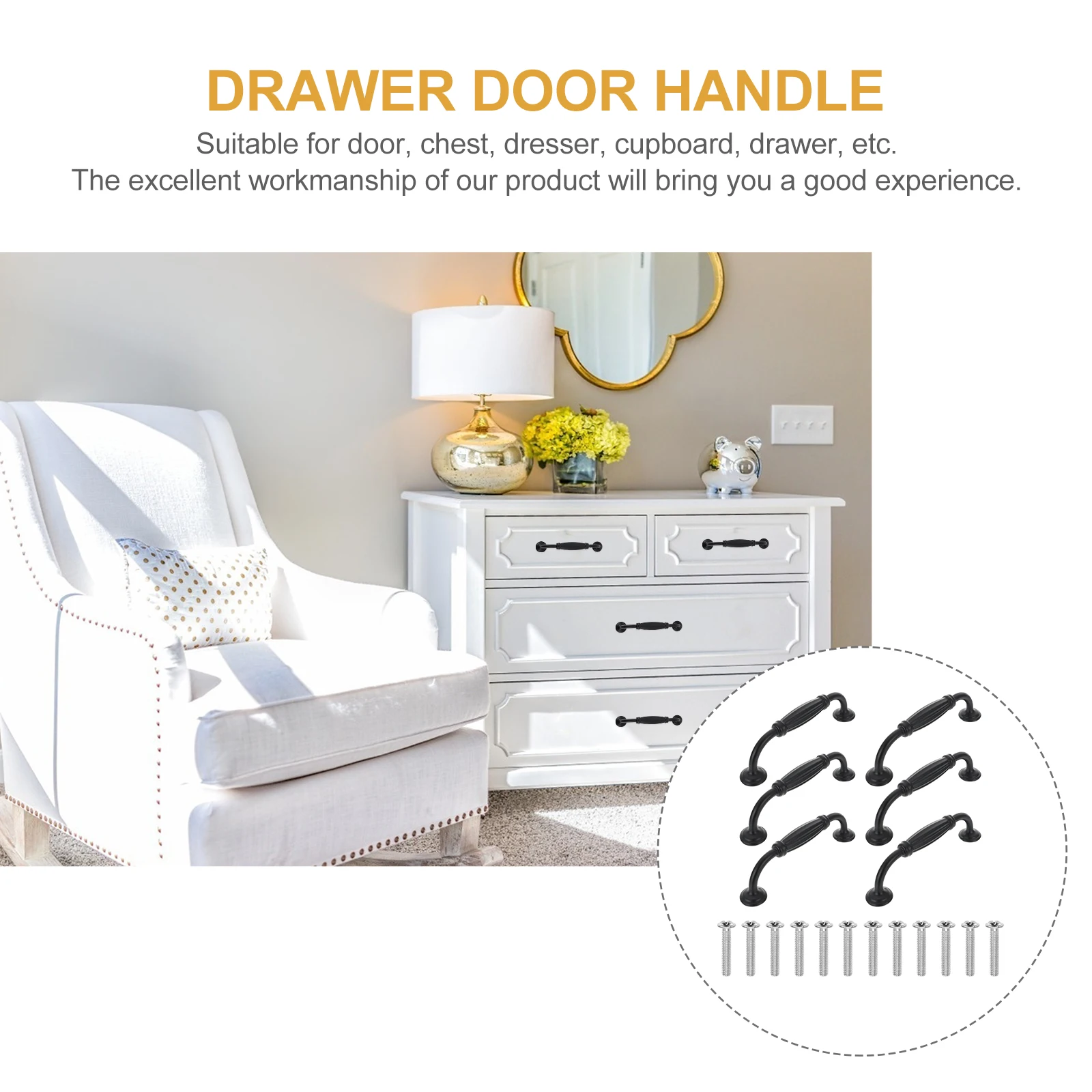 

6pcs Aluminum Door Handle Drawer Pulls Wardrobe Furniture Handles Cabinet Knobs Black Simple Structure Kitchen Bedroom Bathroom