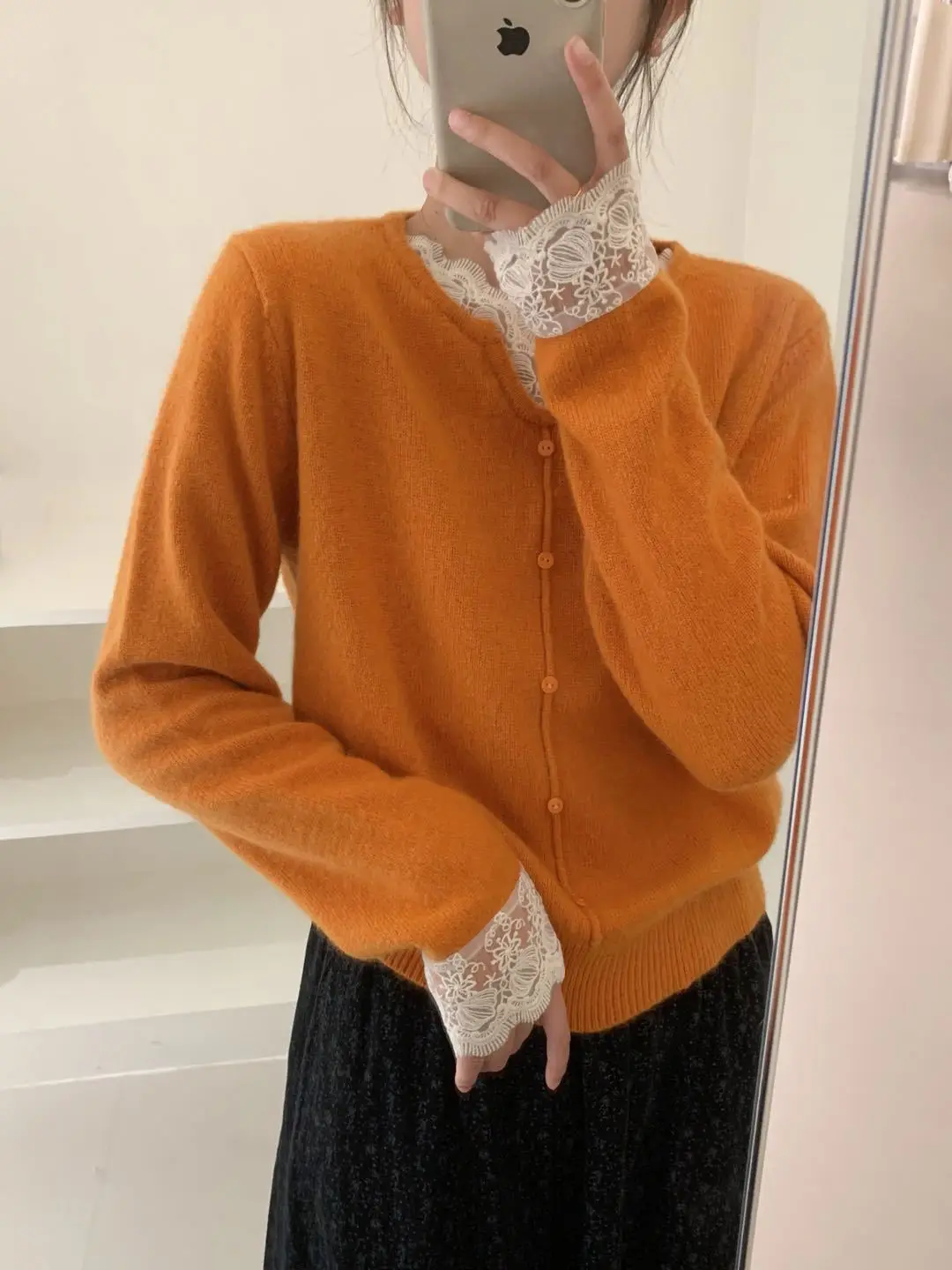 Jersey de lana con cuello en V de estilo coreano y puños de encaje, hecho de lana y lana de alpaca, suéter de punto