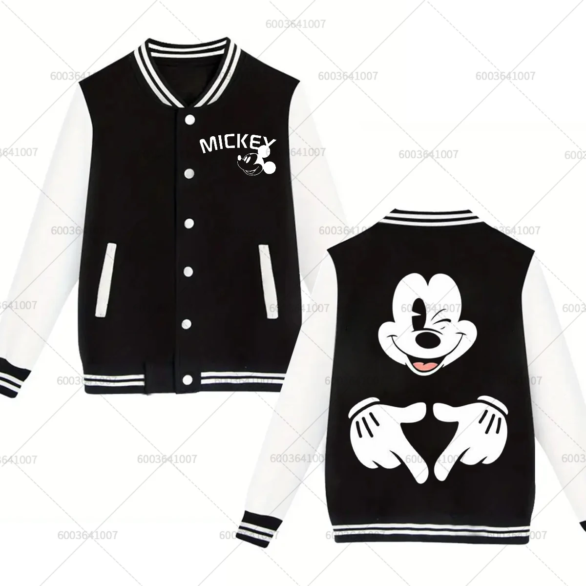 

Мужская и женская бейсбольная куртка Disney с Микки Маусом и сердечком, спортивная осенне-зимняя классическая флисовая уличная толстовка с круглым вырезом