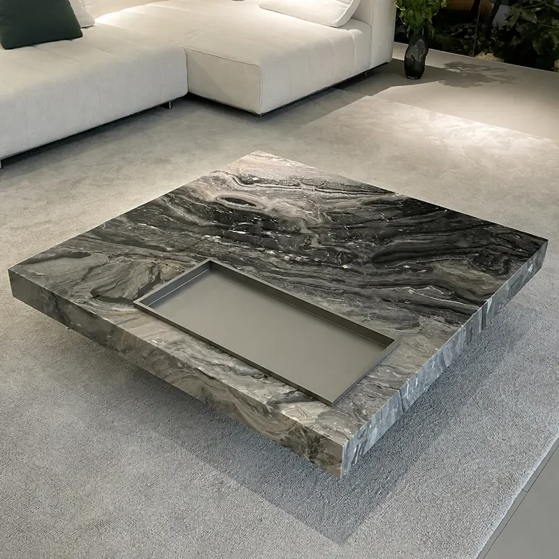 Imported Venetian Brown Natural Marble Coffee Table Italian Minimalist Luxury Stone Square Center Table for Living Room