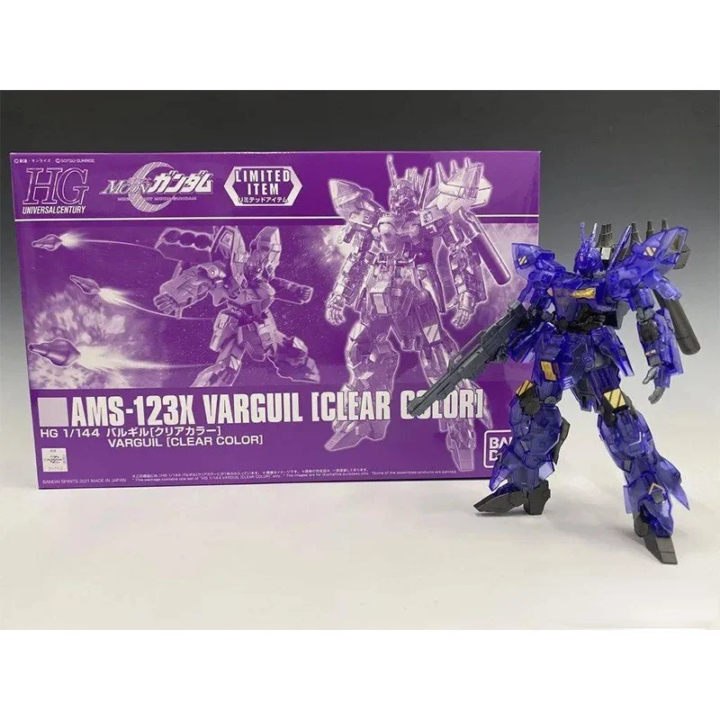 Oryginalny model Gundam Bandai, figurka anime RG 1/144 AMS-123X Varguil Clear Color Gunpla, figurka akcji anime, zabawki dla dzieci.