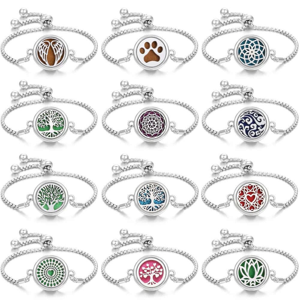 New Perfume Scent Essential Oil Diffuser Bracelet Tree cat Flower Heart Wings Aromatherapy Locket Bracelet Bangle Aroma Jewelry image 5