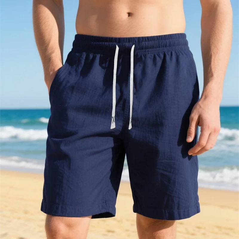 

Новинка 2023 года, хлопковые льняные шорты, мужские повседневные спортивные штаны, эластичные пляжные штаны, мужские легкие летние свободные тонкие дышащие шорты