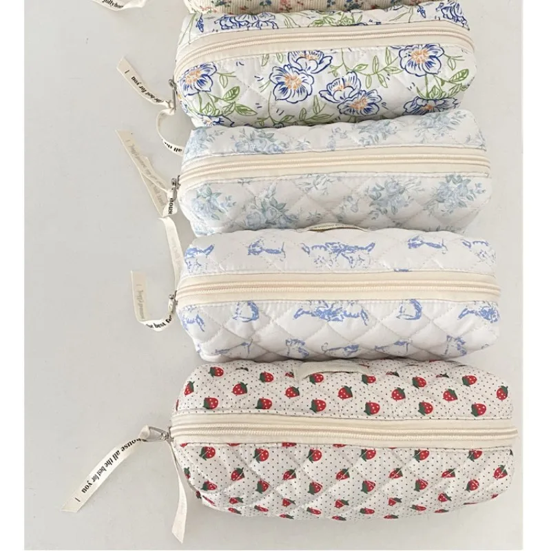 Cute Pencil Case Simplicity Korean Chic Floral Pencil Pouch For Girl Soft Cotton High Capacity Stationery Storage Bag For School