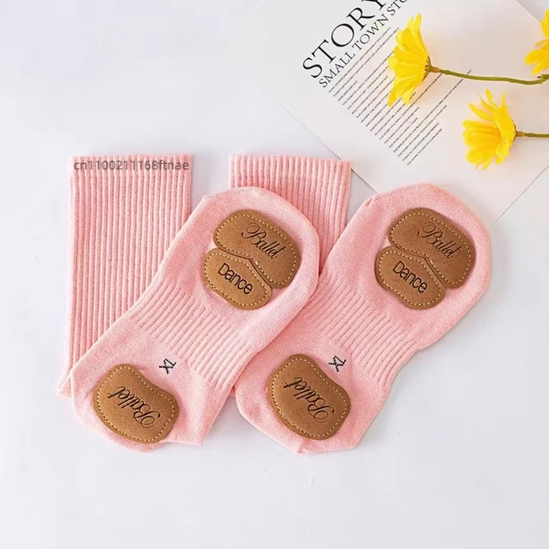 Носки для современных танцев, детские профессиональные носки средней длины для танцев йоги, противоскользящие балетные носки из трех частей для упражнений