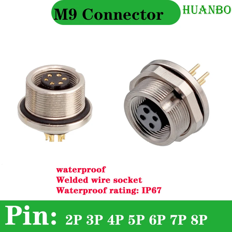 

M9 Connector 2 3 4 5 67 8-Core Plate Front Rear Mounting Male Seat Female IP67 Waterproof Pin Pass Welded PCB Type