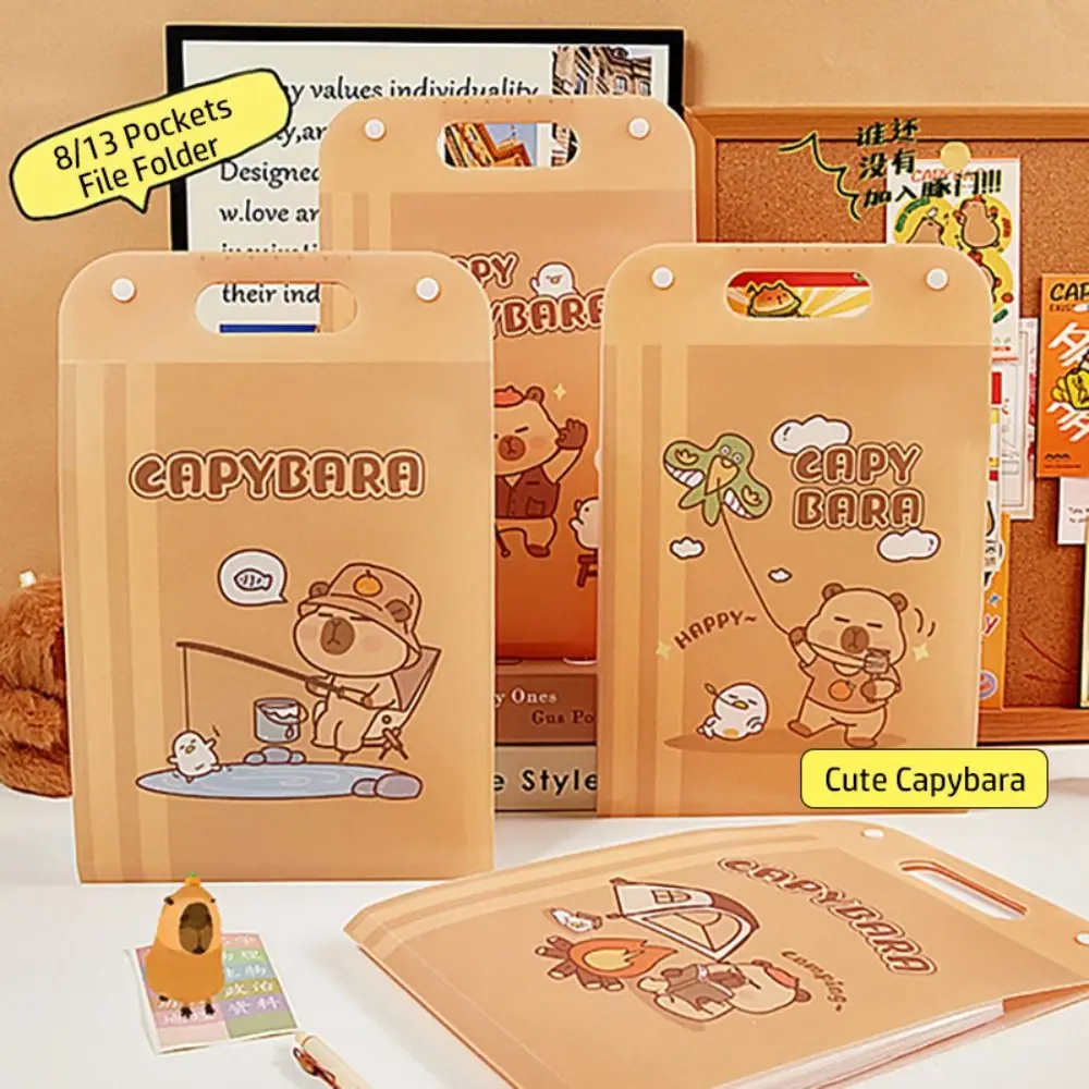 8/13 Pockets File Folder Portable Capybara Waterproof File Organizer Large Capacity PP Portfolio Gift