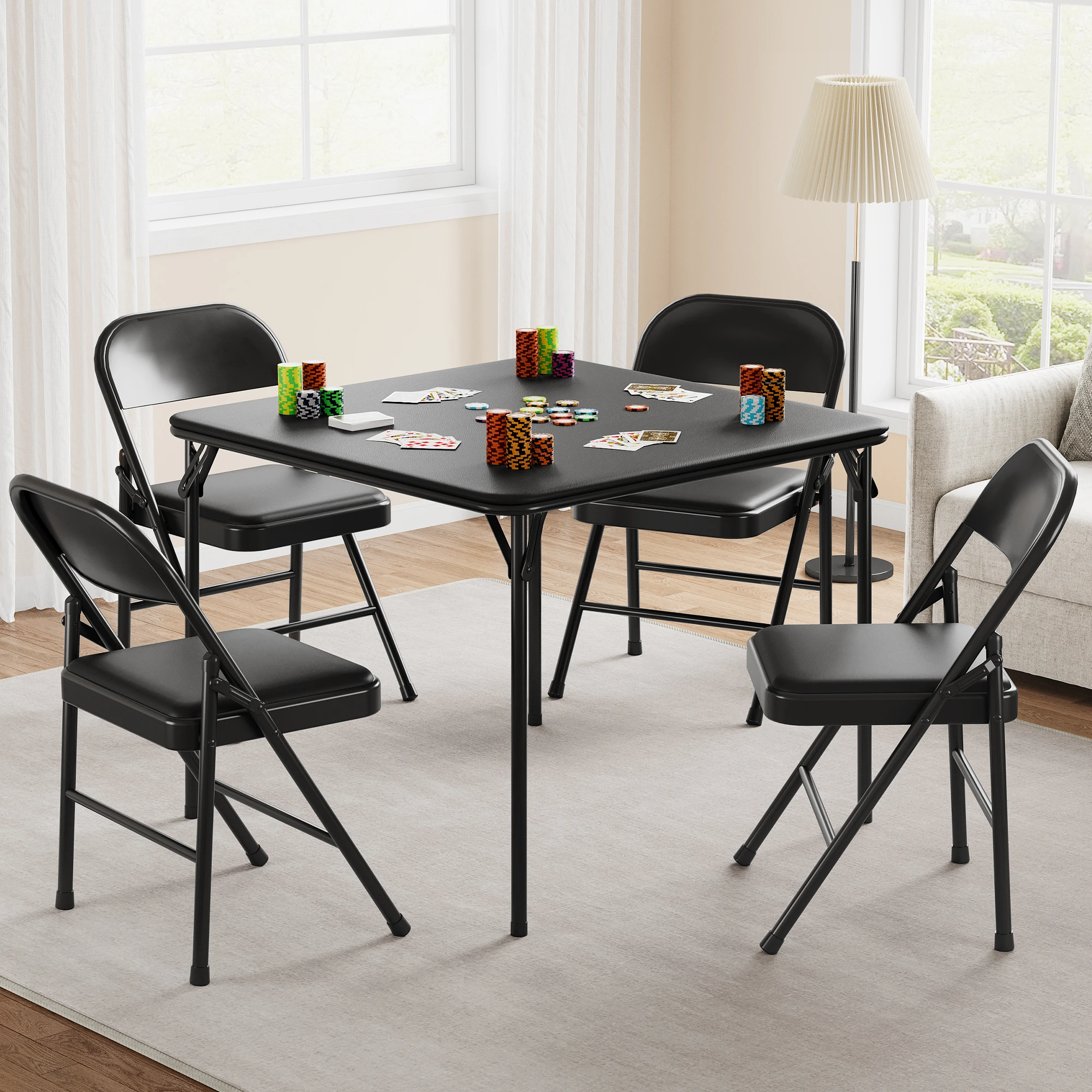 Tavolo da gioco pieghevole quadrato per 4 giocatori, con gambe pieghevoli, tavolo portatile e pieghevole per giochi di carte, pranzo, campeggio, ufficio e sala giochi, solo tavolo.