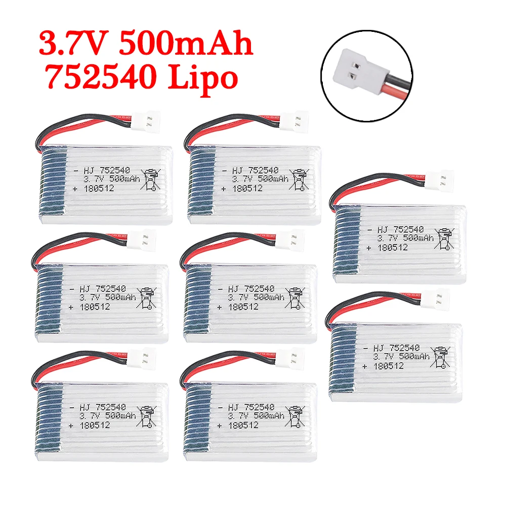 3.7V 500mAh H31 baterai 752040 baterai Lipo isi ulang untuk H107 H31 X5C KY101 E33C E33 H43WH RC suku cadang Drone 3.7V baterai