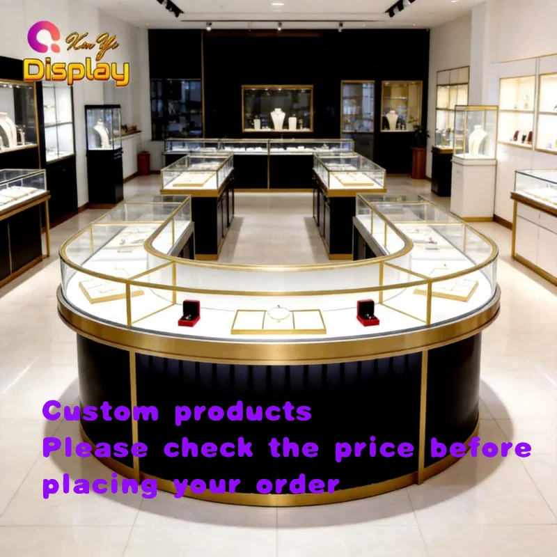 custom.Luxury Modern Glass LED Eco-Friendly Recyclable Jewelry Display Showcase Heavy Duty Aluminium Frame Jewelry Showroom
