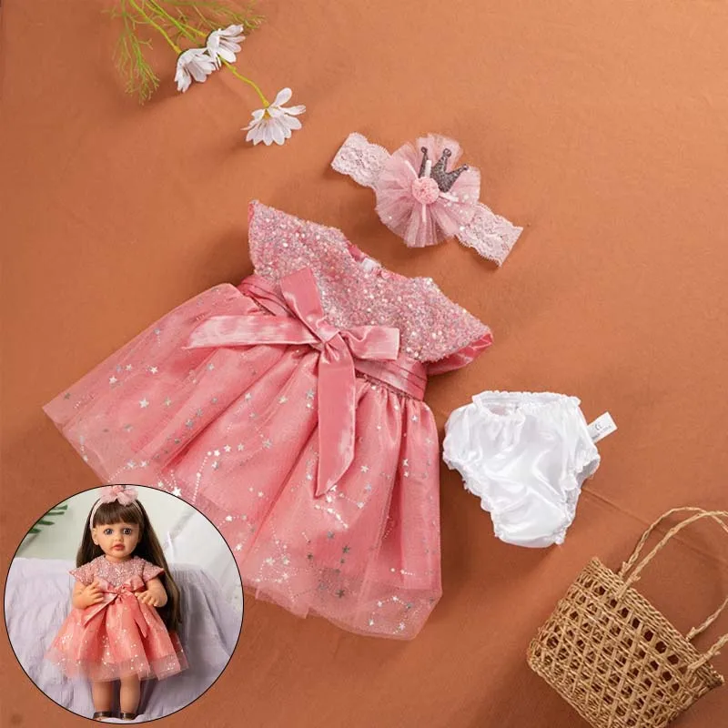 Doll Clothes for 55cm Born Baby Doll Clothes Tiered Yarn Dress Set for 21.65in Baby New Reborn Doll Accessories Children Clothes